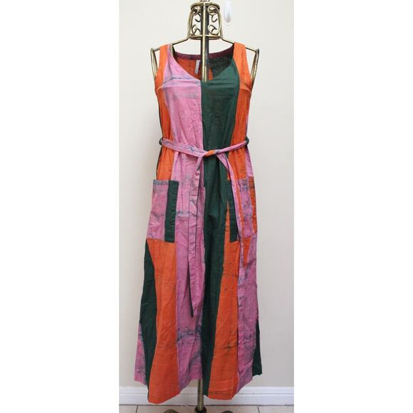 Osei Duro Carmine Torium Multicolor Waist Tie Linen Dress Size XS - Picture 2 of 5